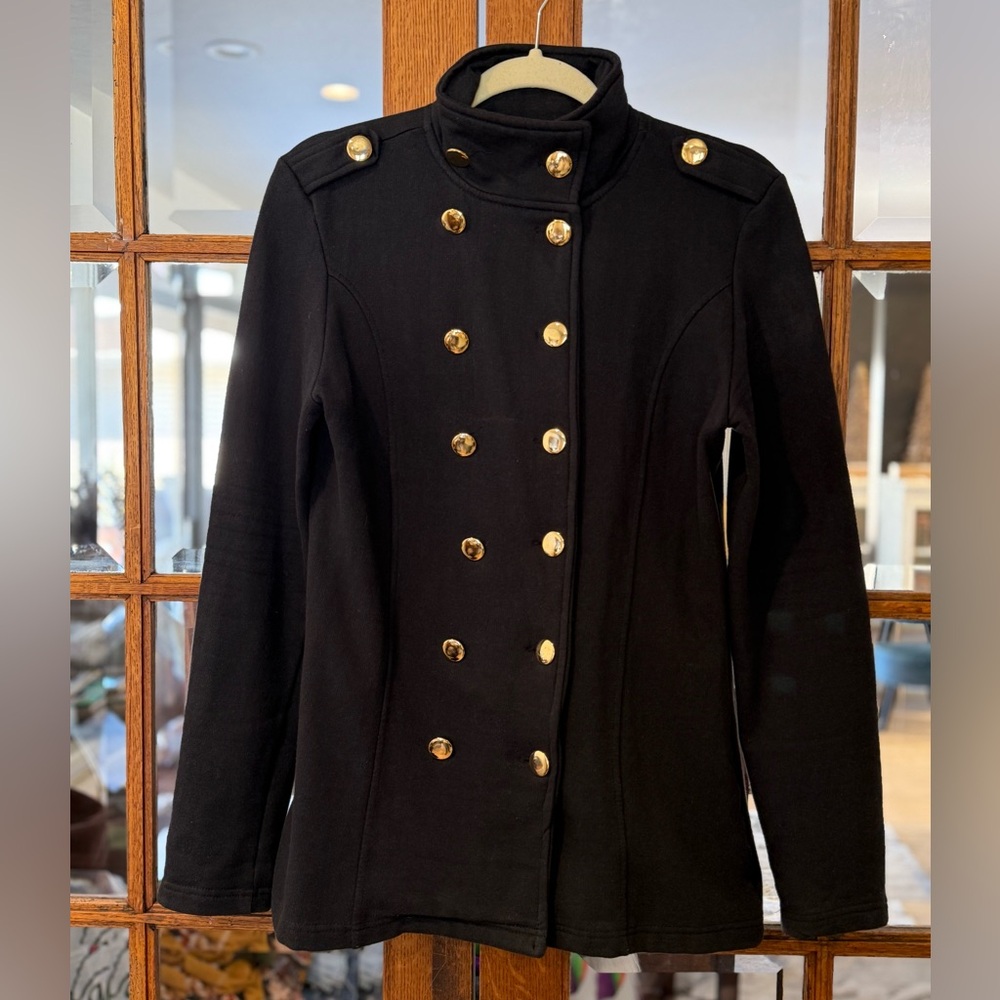 BROW-NY -New York black jacket. Gold detail double breasted buttons. Women’s M.